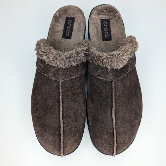 CROCS suede leather mules clogs suede fur lined women's size 11 - Picture 3 of 10